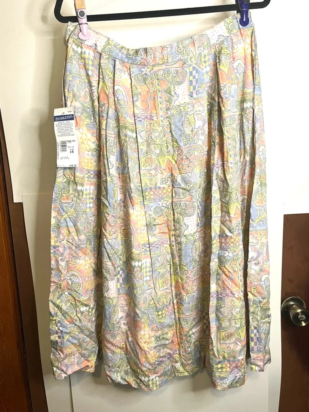 NWT Pendleton Petite (VTG 16) Waist 30 Pastel Paisley Rayon A-Line Maxi Skirt